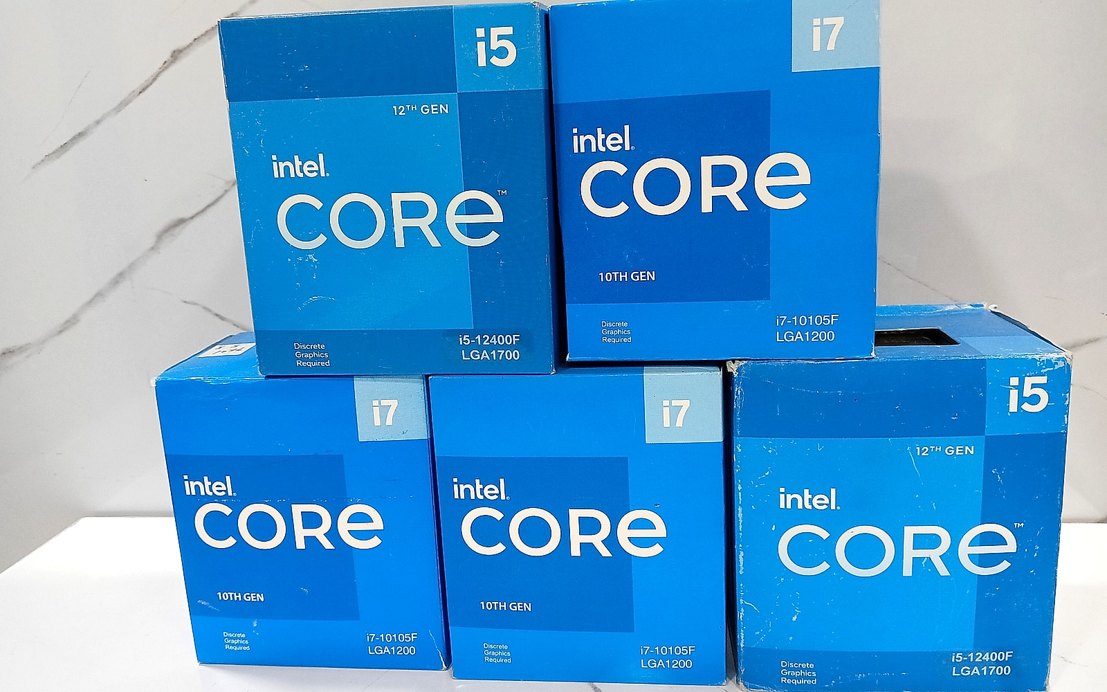 Authentic photo of genuine Intel Core processors and hardware stock in inventory at Perfect Solution shop